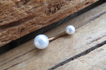 Rose Gold Baby Blue Faux Pearl Belly Ring 14g (1.6mm) Piercing