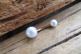 Rose Gold Baby Blue Faux Pearl Belly Ring 14g (1.6mm) Piercing