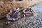 Rose Gold Ion Plated Chunky Heart Gems 14G or 16G Nipple Shields Pair