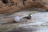 Custom Lengths Petite Rose Quartz Natural Stone Belly Ring 14g (1.6mm) Piercing