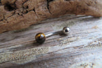 Custom Lengths Petite Tiger Eye Natural Stone Belly Ring 14g (1.6mm) VCH Piercing