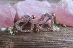 Rose Gold Ion Plated Chunky Heart Gems 14G or 16G Nipple Shields Pair