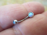 Blue Fire Opal Vertical Lip Curve Eyebrow Rook Bar Ring 16g (1.2mm) Piercing