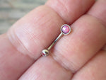 Pink Fire Opal Vertical Lip Curve Eyebrow Rook Bar Ring 16g (1.2mm) Piercing