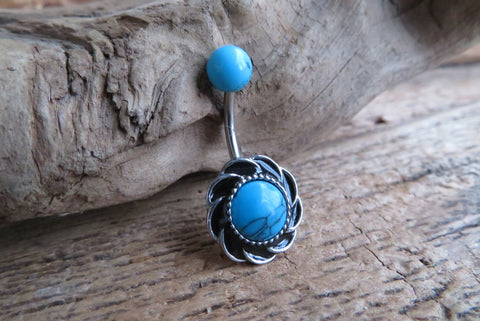 Sunflower Natural Turquoise Howlite Belly Ring 14g (1.6mm) Piercing