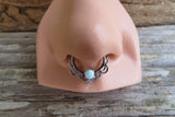 Silver Ion Plated Lacey Pink Fire Opal Septum or Daith 16G Piercing