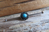 Custom Lengths Turquoise Silver Mandala Surgical Steel 316L Barbell Industrial Small Balls 14G (1.6mm) Piercing