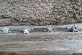 Custom Lengths Silver Small Pink Crystal Flower Opal Surgical Steel 316L Barbell Industrial Small Balls 14G (1.6mm) Piercing