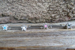 Custom Lengths Silver Small Light Blue Crystal Flower Opal Surgical Steel 316L Barbell Industrial Small Balls 14G (1.6mm) Piercing