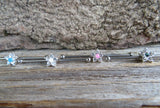 Custom Lengths Silver Small Light Blue Crystal Flower Opal Surgical Steel 316L Barbell Industrial Small Balls 14G (1.6mm) Piercing