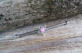 Custom Lengths Silver Small Pink Crystal Flower Opal Surgical Steel 316L Barbell Industrial Small Balls 14G (1.6mm) Piercing