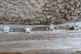 Custom Lengths Silver Small Light Blue Crystal Flower Opal Surgical Steel 316L Barbell Industrial Small Balls 14G (1.6mm) Piercing
