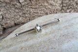 Custom Lengths Silver Small White Crystal Flower Opal Surgical Steel 316L Barbell Industrial Small Balls 14G (1.6mm) Piercing