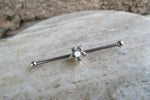 Custom Lengths Silver Small White Crystal Flower Opal Surgical Steel 316L Barbell Industrial Small Balls 14G (1.6mm) Piercing