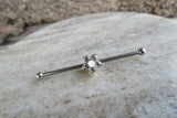 Custom Lengths Silver Small White Crystal Flower Opal Surgical Steel 316L Barbell Industrial Small Balls 14G (1.6mm) Piercing