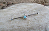 Custom Lengths Silver Small Light Blue Crystal Flower Opal Surgical Steel 316L Barbell Industrial Small Balls 14G (1.6mm) Piercing