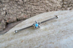 Custom Lengths Silver Small Light Blue Crystal Flower Opal Surgical Steel 316L Barbell Industrial Small Balls 14G (1.6mm) Piercing