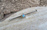 Custom Lengths Silver Small Light Blue Crystal Flower Opal Surgical Steel 316L Barbell Industrial Small Balls 14G (1.6mm) Piercing