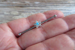Custom Lengths Silver Small Light Blue Crystal Flower Opal Surgical Steel 316L Barbell Industrial Small Balls 14G (1.6mm) Piercing