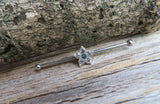 Custom Lengths Silver Small Dark Blue Crystal Flower Opal Surgical Steel 316L Barbell Industrial Small Balls 14G (1.6mm) Piercing