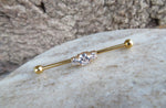 Triple Crystal Rose Gold Ion Plated Surgical Steel 316L Barbell Industrial Small Balls 14G (1.6mm) Piercing