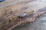 Triple Crystal Gold Ion Plated Surgical Steel 316L Barbell Industrial Small Balls 14G (1.6mm) Piercing