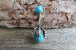Turquoise Howlite Silver Dragon Claw Natural Stone Belly Ring 14g (1.6mm) Piercing