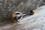 Tiger Eye Silver Dragon Claw Natural Stone Belly Ring 14g (1.6mm) Piercing