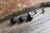 Black Obsidian Titanium Ti6Al4V ELI Implant Grade Natural Stone Barbell Tongue Ring 14g (1.6mm) Piercing