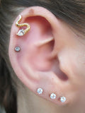 Silver Snake Clear Crystal Gem Cartilage Tragus Barbell 16G (1.2mm) Piercing