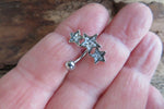Silver Triple Star Clear Crystal Curve Eyebrow Rook Bar Ring 16g (1.2mm) Piercing