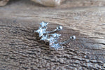 Silver Triple Star Clear Crystal Curve Eyebrow Rook Bar Ring 16g (1.2mm) Piercing