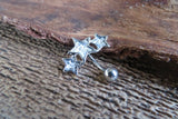 Silver Triple Star Clear Crystal Curve Eyebrow Rook Bar Ring 16g (1.2mm) Piercing