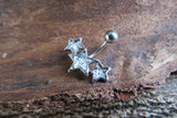 Silver Triple Star Clear Crystal Curve Eyebrow Rook Bar Ring 16g (1.2mm) Piercing