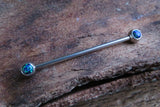 White Fire Opal Surgical Steel 316L Barbell Industrial 14G (1.6mm) Piercing 35mm