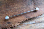 White Fire Opal Surgical Steel 316L Barbell Industrial 14G (1.6mm) Piercing 35mm