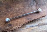 White Fire Opal Surgical Steel 316L Barbell Industrial 14G (1.6mm) Piercing 35mm