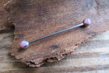 Pink Fire Opal Surgical Steel 316L Barbell Industrial 14G (1.6mm) Piercing 35mm