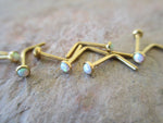 White Fire Opal Gold PVD Surgical Steel Nose Piercing Bone or L Bend 20G (0.81mm) Gold Rose Gold