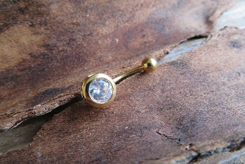 Circle Gold Ion Plated Zirconia Belly Ring 14g (1.6mm) Piercing