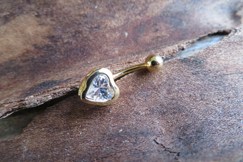 Heart Gold Ion Plated Zirconia Belly Ring 14g (1.6mm) Piercing