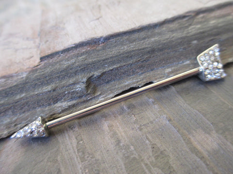 Crystal Arrow Silver Surgical Steel 316L Barbell Industrial Small Balls 14G (1.6mm) Piercing
