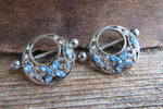 Silver Butterfly Flower Clear Crystal Gems 14G or 16G Feminine Nipple Shields Pair Set