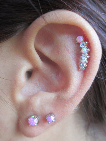 Pink Opal Made with Swarovski Crystals 100% Surgical Steel Cartilage Barbell 16G (1.2mm) Piercing