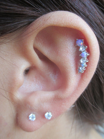 Purple Opal Made with Swarovski Crystals 100% Surgical Steel Cartilage Barbell 16G (1.2mm) Piercing