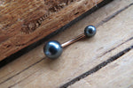 Rose Gold Baby Blue Faux Pearl Belly Ring 14g (1.6mm) Piercing