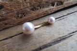 Rose Gold Baby Blue Faux Pearl Belly Ring 14g (1.6mm) Piercing