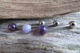 Amethyst Titanium Ti6Al4V ELI Implant Grade 5mm Natural Stone Barbell Tongue Ring 14g (1.6mm) Piercing