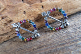 Gay Pride Rainbow Cubic Zirconia Gems 14G Nipple Shields Pair