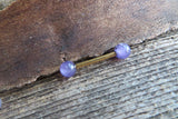 Gold IP Amethyst Minimalist 5mm Natural Stone Barbell Nipple Ring Tongue Ring 14g (1.6mm) Piercing